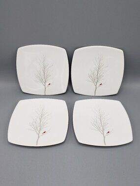 Lot of 4 Winter Cardinal Square Appetizer 6" Plates 222 Fifth Fine Porcelain Set